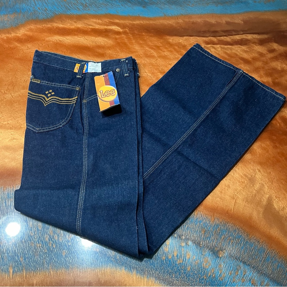 Vintage Lee Denim Bell Bottoms Flare leg jeans 70s New with tags USA dark wash